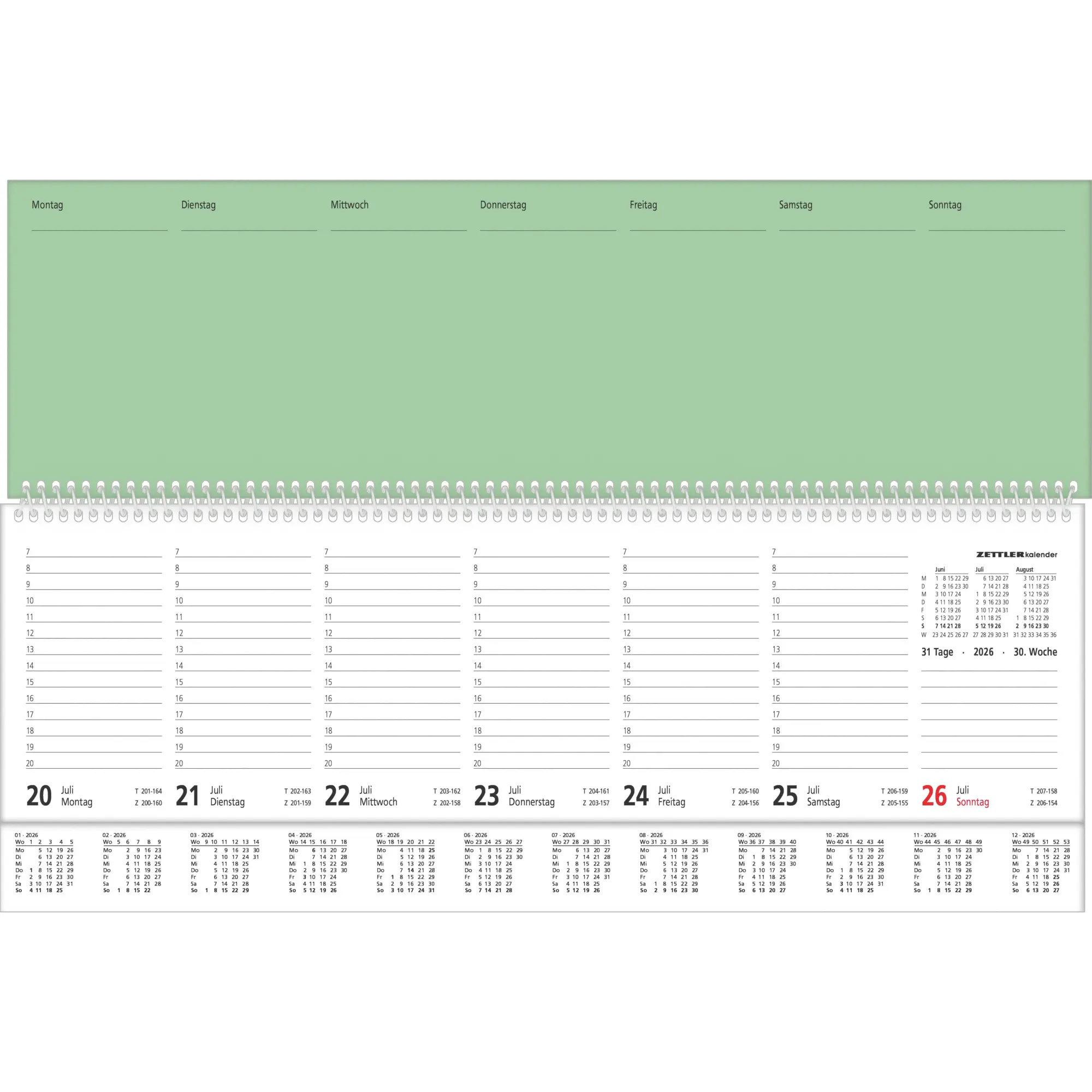 Bild: 4069095000476 | Tischquer-Kalender 2026 36,2x13,6 - 1W/2S grün/weißes Papier -...