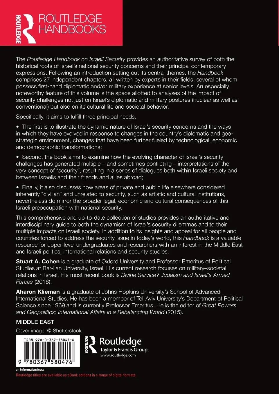 Rückseite: 9780367580476 | Routledge Handbook on Israeli Security | Stuart A. Cohen (u. a.)