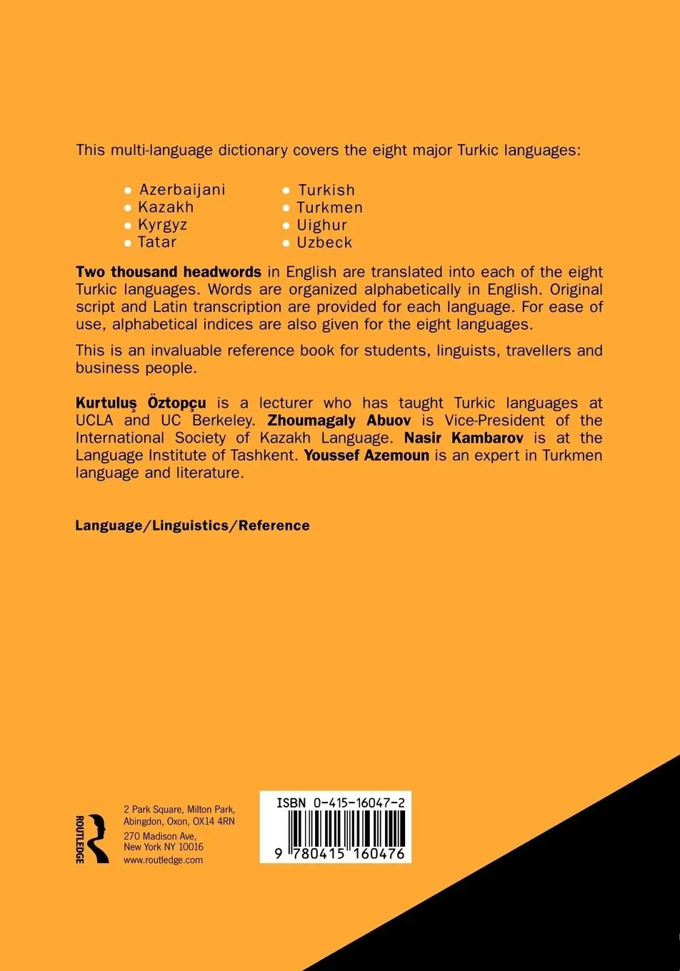 Rückseite: 9780415160476 | Dictionary of Turkic Languages | Kurtulus Oztopcu (u. a.) | Buch