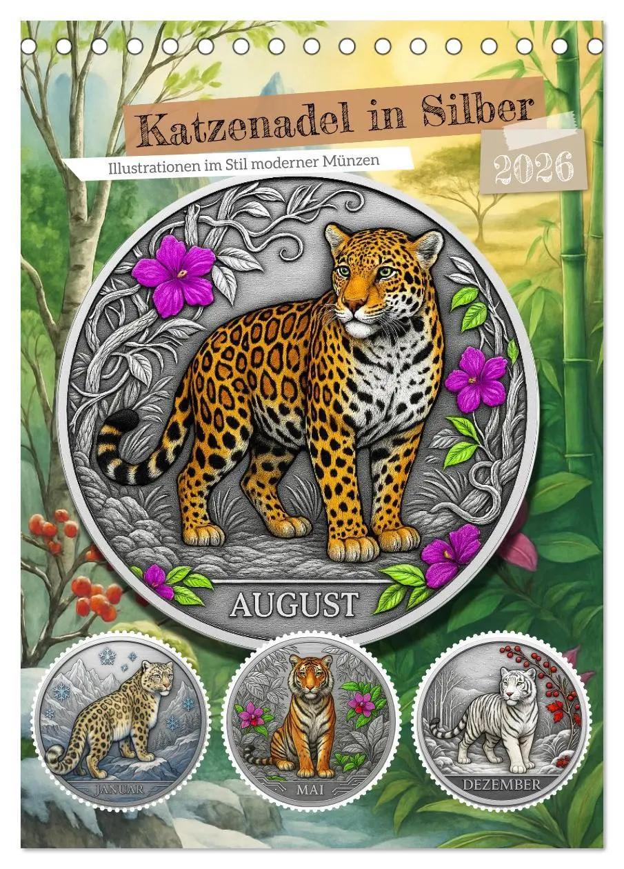 Cover: 9783516600476 | Katzenadel in Silber (Tischkalender 2026 DIN A5 hoch), CALVENDO...