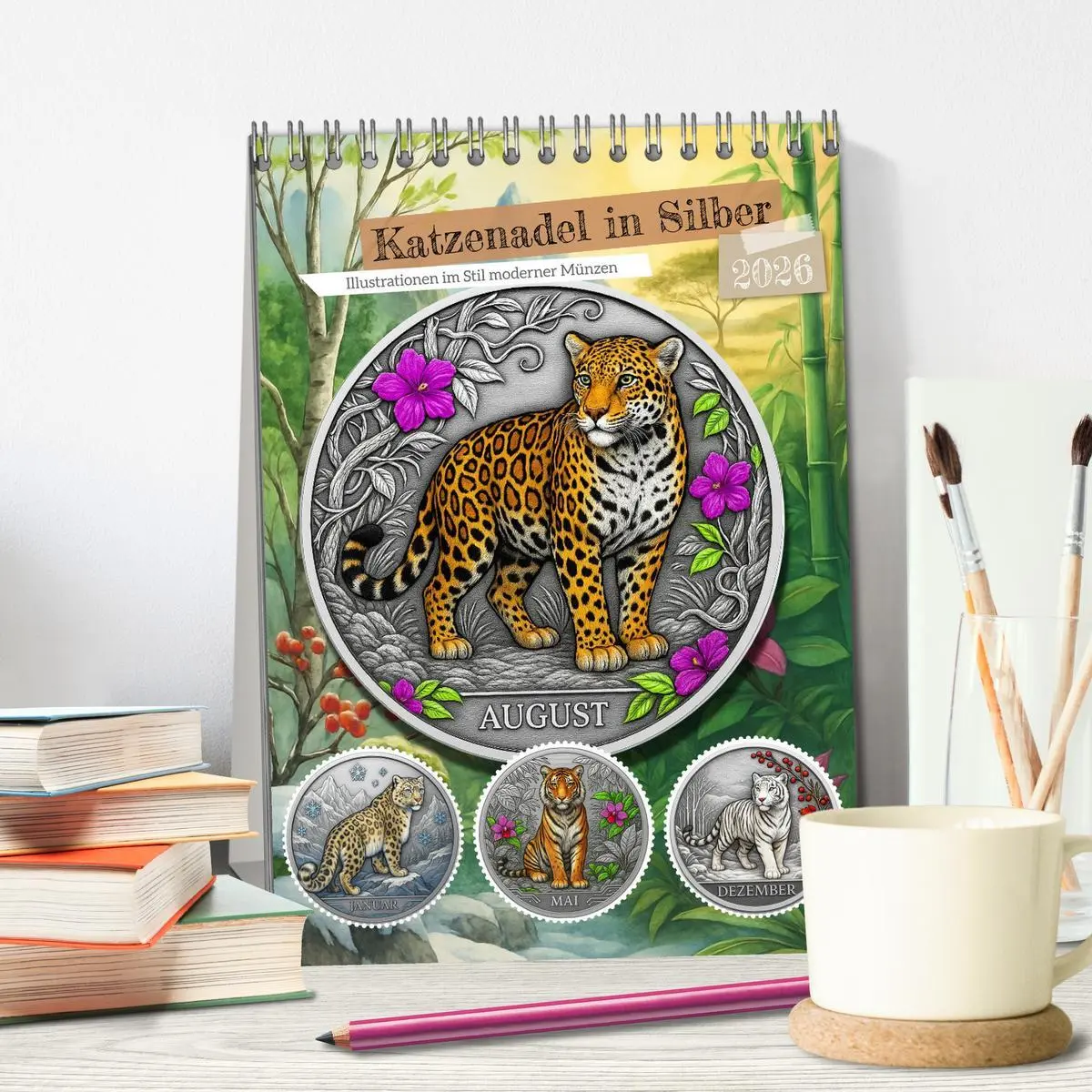 Bild: 9783516600476 | Katzenadel in Silber (Tischkalender 2026 DIN A5 hoch), CALVENDO...