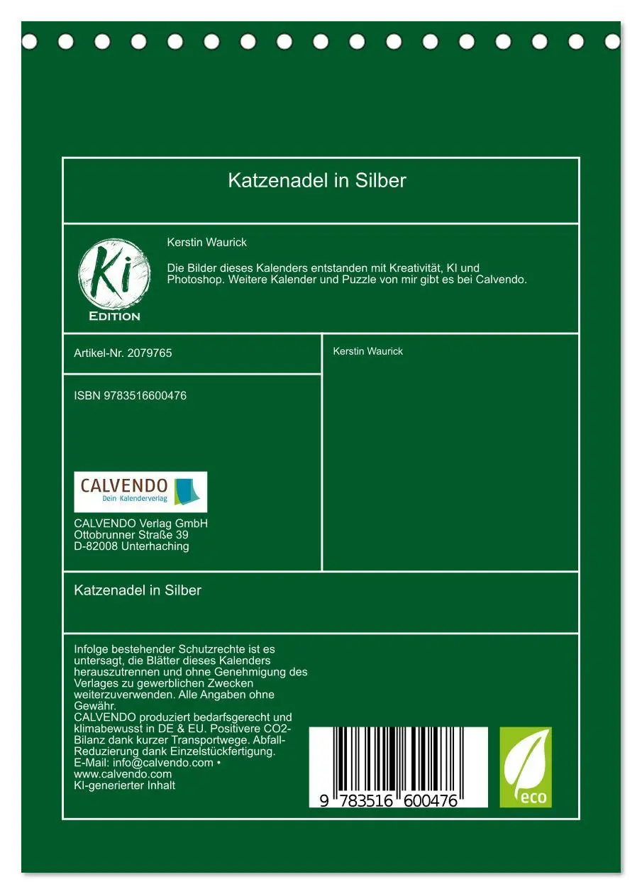 Bild: 9783516600476 | Katzenadel in Silber (Tischkalender 2026 DIN A5 hoch), CALVENDO...