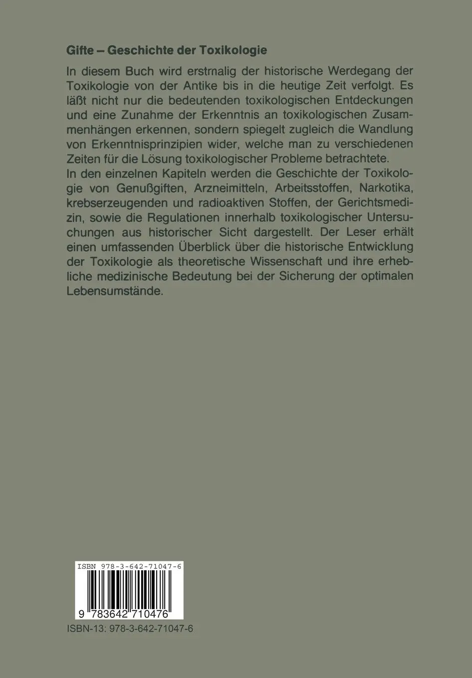 Rückseite: 9783642710476 | Gifte | Geschichte der Toxikologie | Dietrich Schmähl (u. a.) | Buch