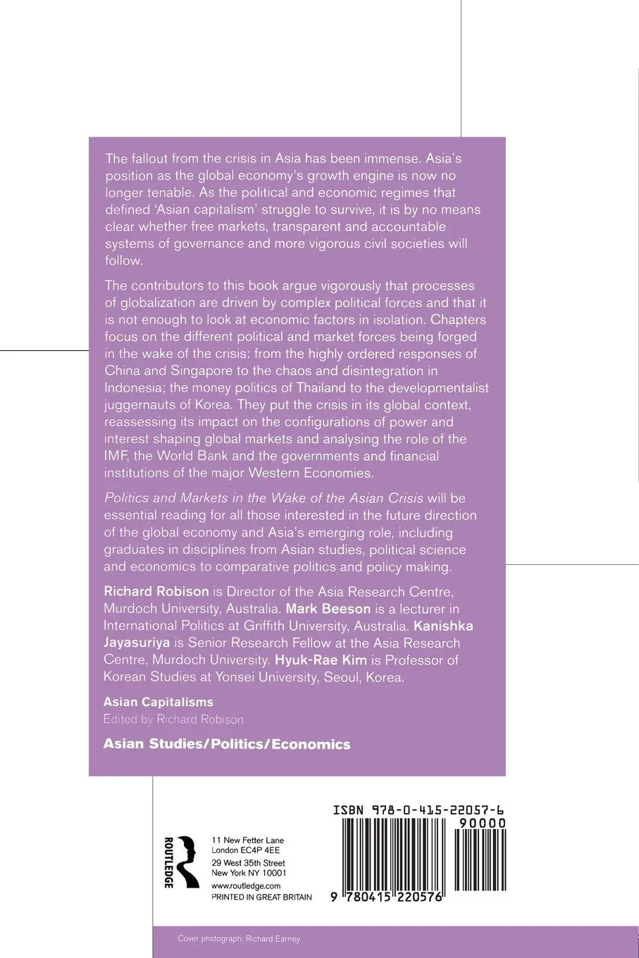 Rückseite: 9780415220576 | Politics and Markets in the Wake of the Asian Crisis | Beeson (u. a.)