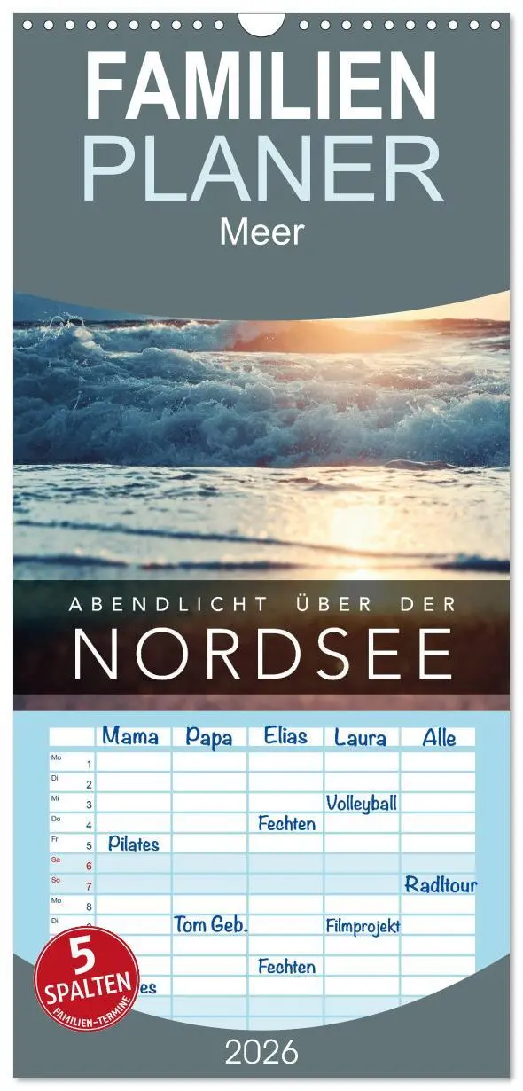 Cover: 9783516510676 | Familienplaner 2026 - Abendlicht über der Nordsee mit 5 Spalten...