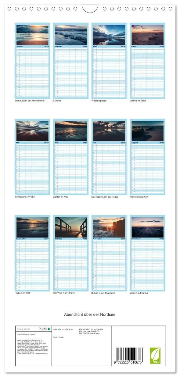 Bild: 9783516510676 | Familienplaner 2026 - Abendlicht über der Nordsee mit 5 Spalten...