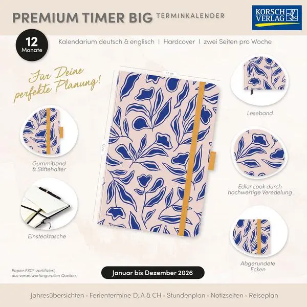 Bild: 9783731890676 | Premium Timer Big "Flowers of Freedom" 2026 | Verlag Korsch | Buch
