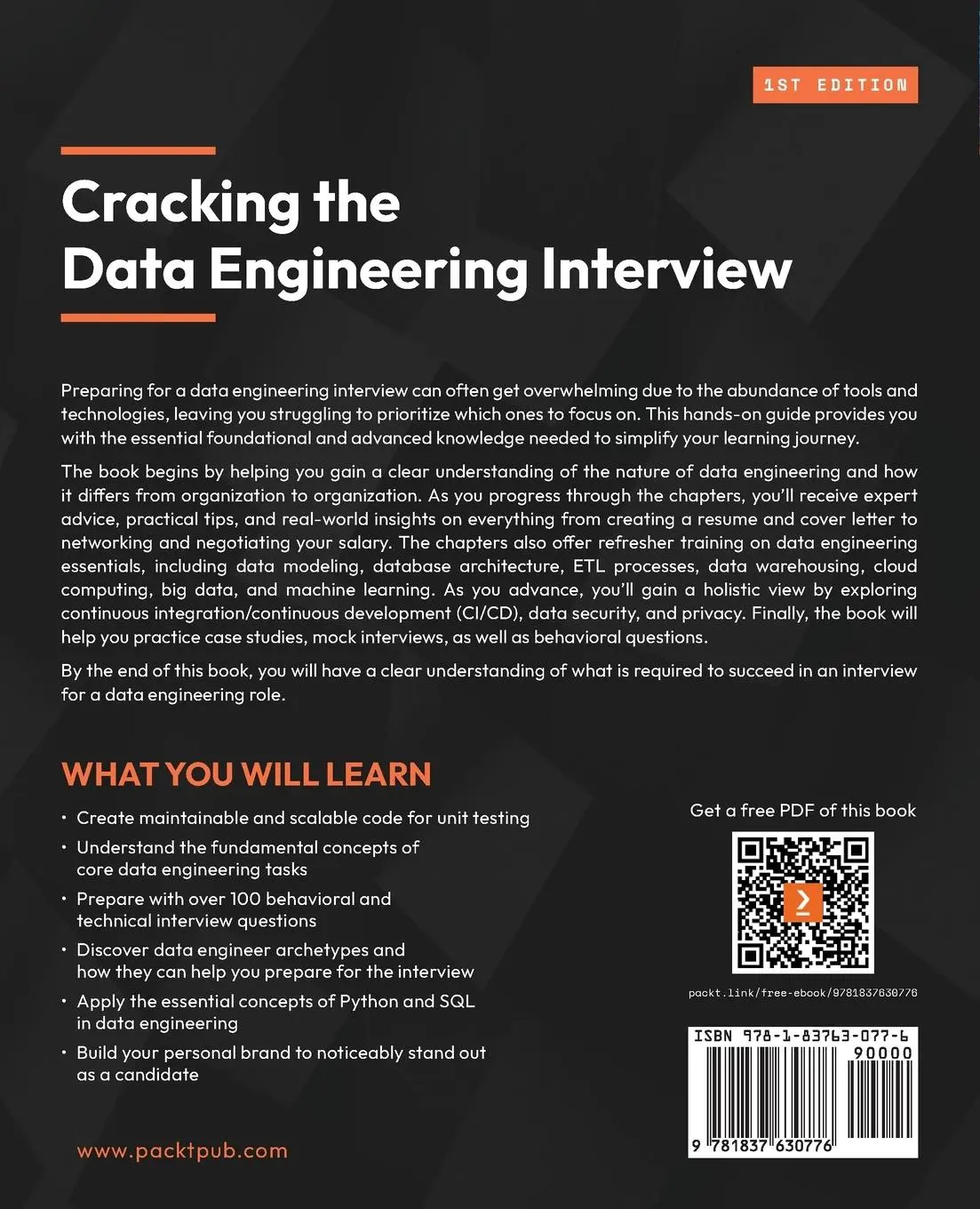 Rückseite: 9781837630776 | Cracking the Data Engineering Interview | Kedeisha Bryan (u. a.)