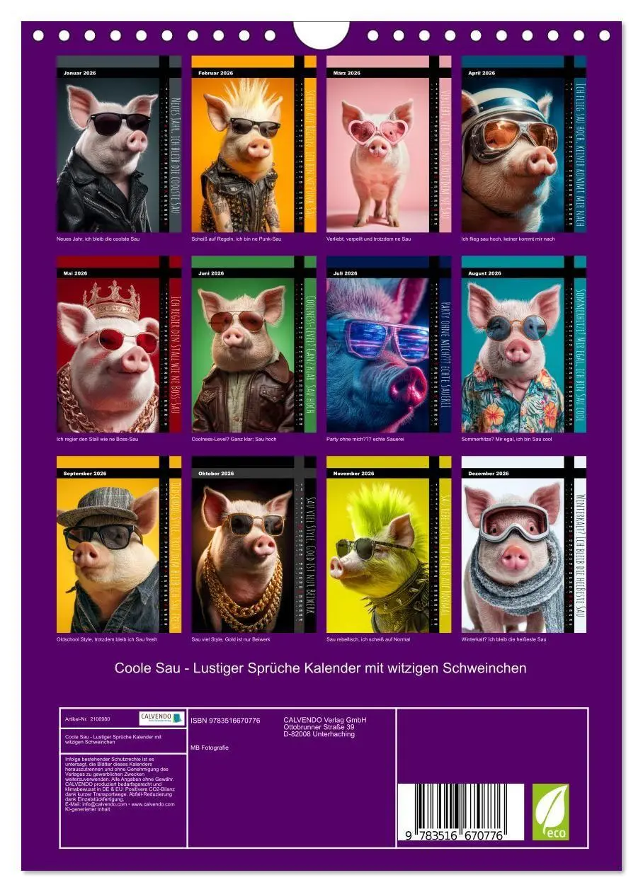 Bild: 9783516670776 | Coole Sau - Lustiger Sprüche Kalender mit witzigen Schweinchen...