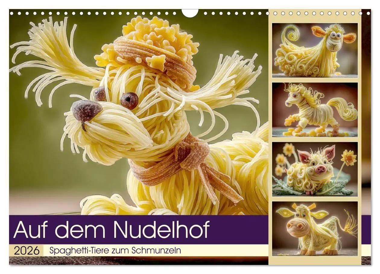 Cover: 9783516740776 | Auf dem Nudelhof. Spaghetti-Tiere zum Schmunzeln (Wandkalender 2026...