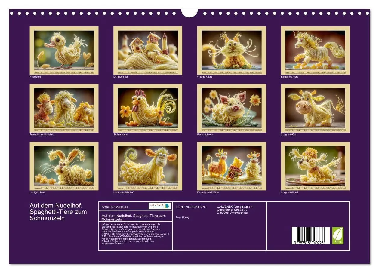 Bild: 9783516740776 | Auf dem Nudelhof. Spaghetti-Tiere zum Schmunzeln (Wandkalender 2026...