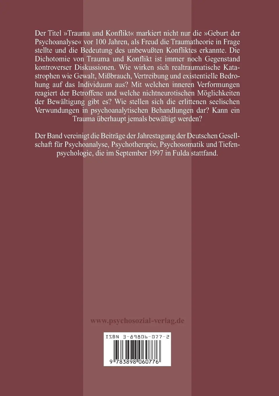 Rückseite: 9783898060776 | Trauma und Konflikt | Eine Publikation der DGPT | Schlösser (u. a.)