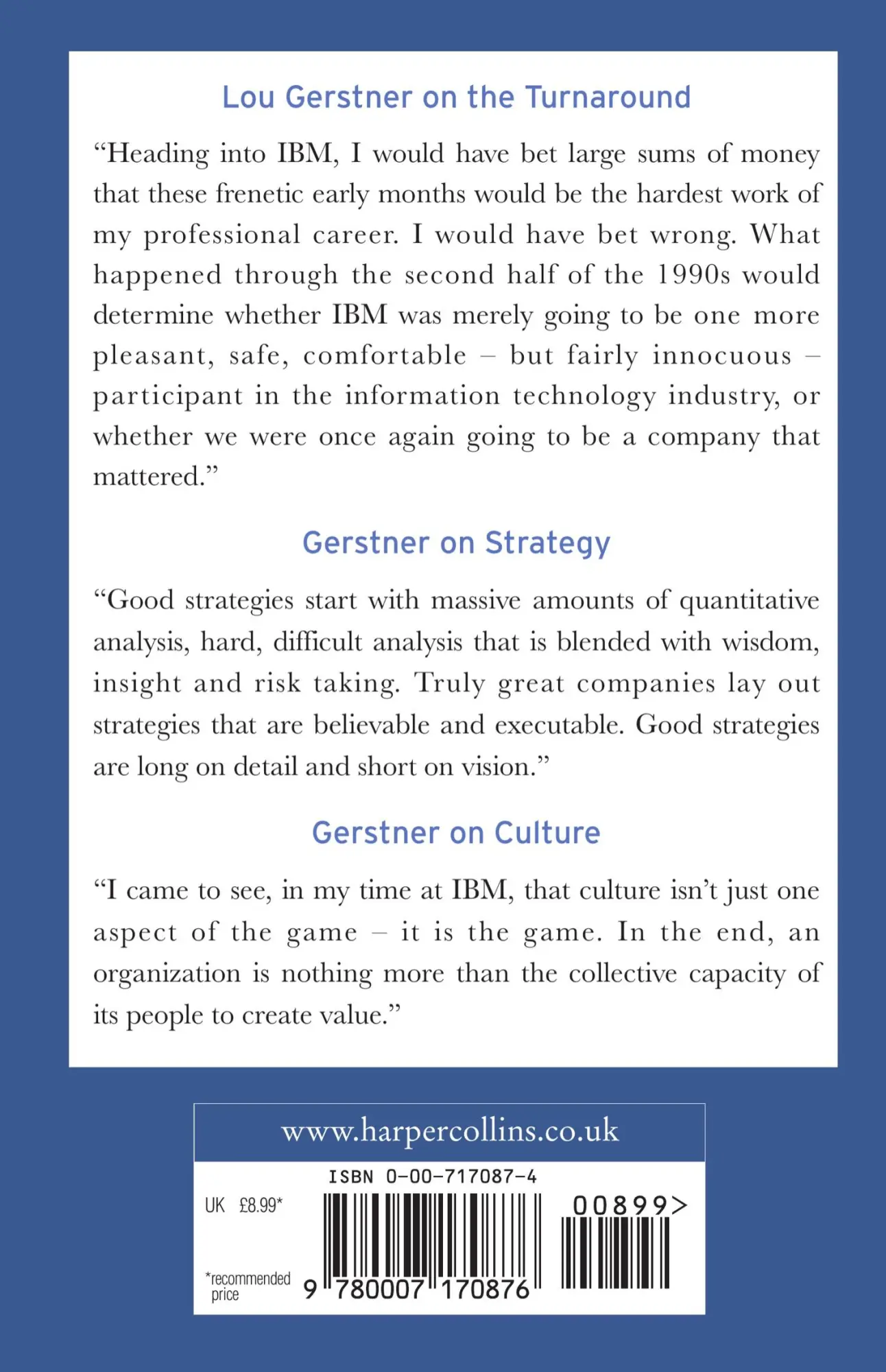 Rückseite: 9780007170876 | Who Says Elephants Can't Dance? | How I Turned Around IBM | Gerstner