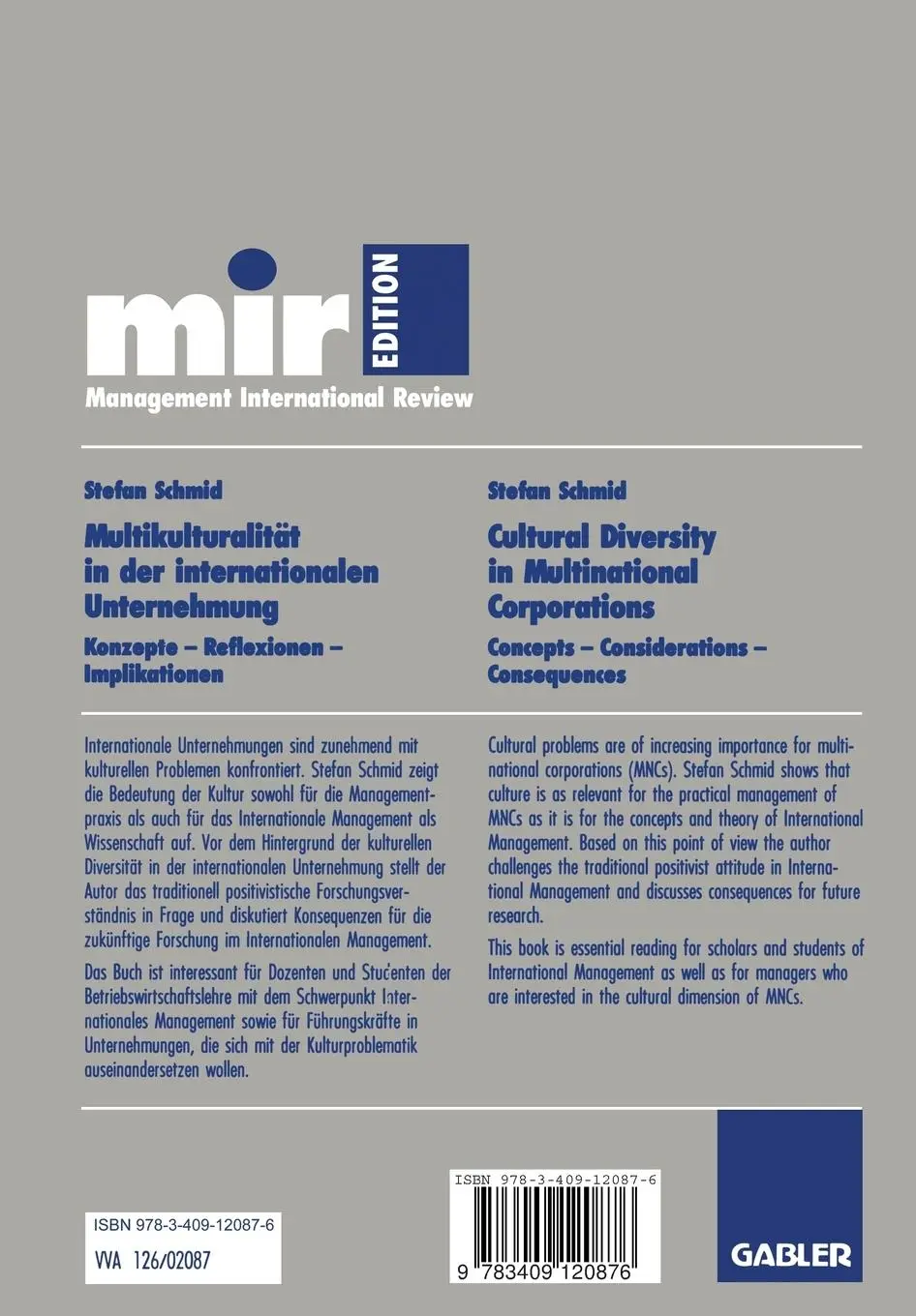 Rückseite: 9783409120876 | Multikulturalität in der internationalen Unternehmung | Stefan Schmid