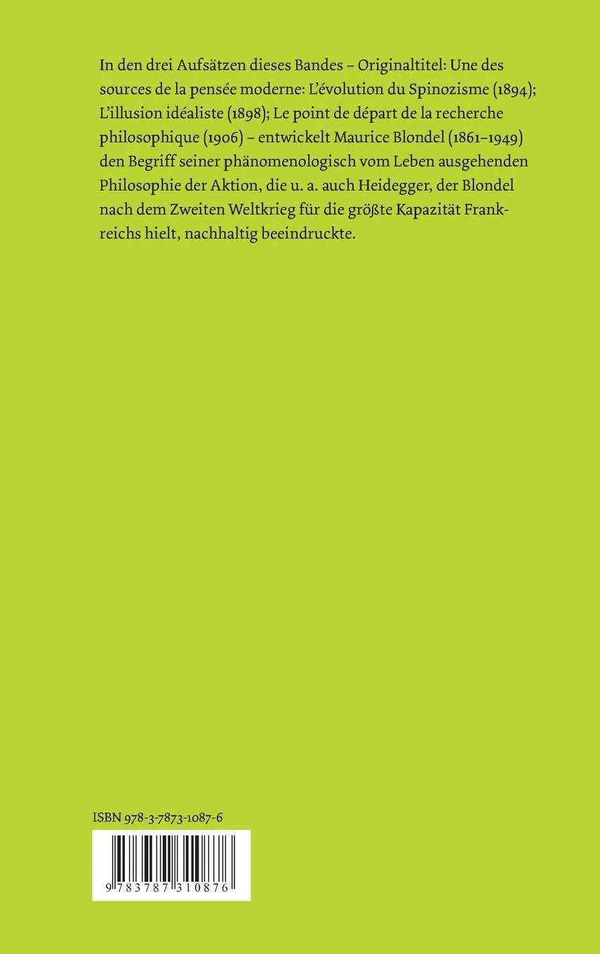 Rückseite: 9783787310876 | Der Ausgangspunkt des Philosophierens | Drei Aufsätze | Blondel | Buch