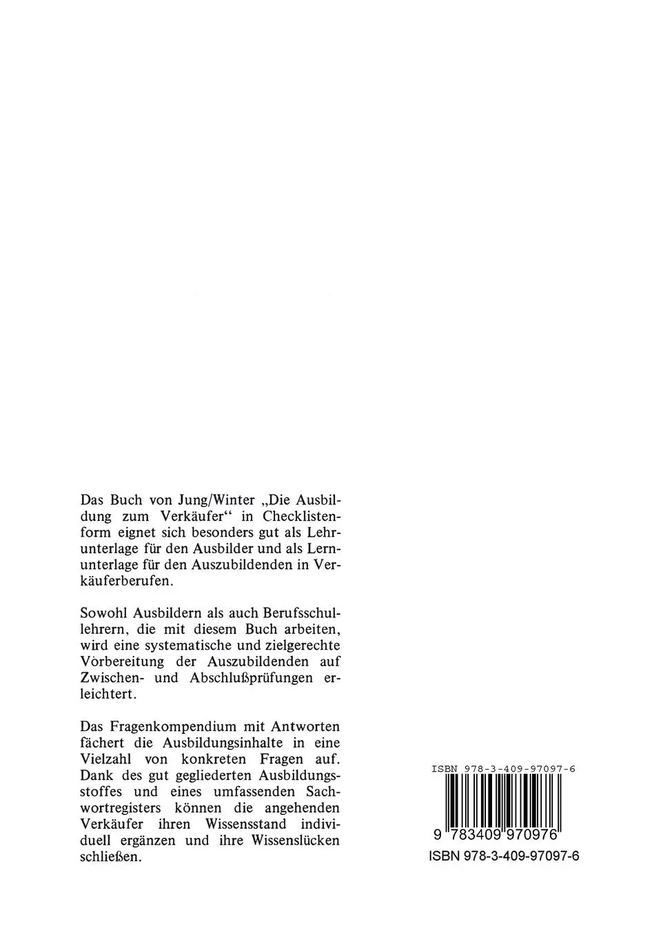 Rückseite: 9783409970976 | Die Ausbildung zum Verkäufer | Franz-Josef Winter (u. a.) | Buch