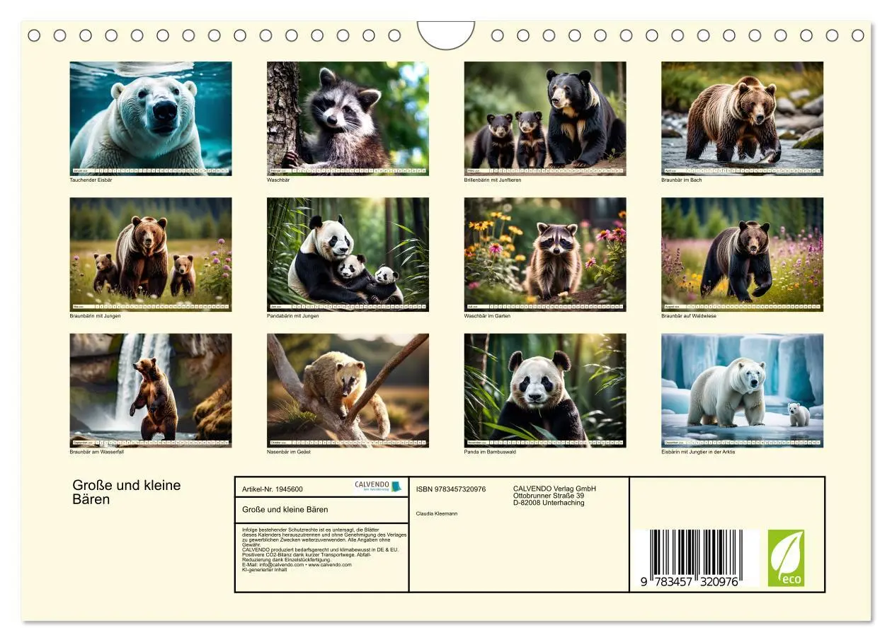 Bild: 9783457320976 | Große und kleine Bären (Wandkalender 2026 DIN A4 quer), CALVENDO...