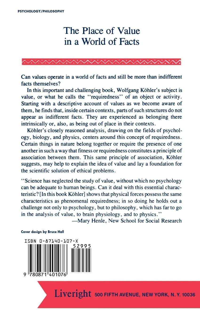 Rückseite: 9780871401076 | The Place of Value in a World of Facts | Wolfgang Kohler | Taschenbuch