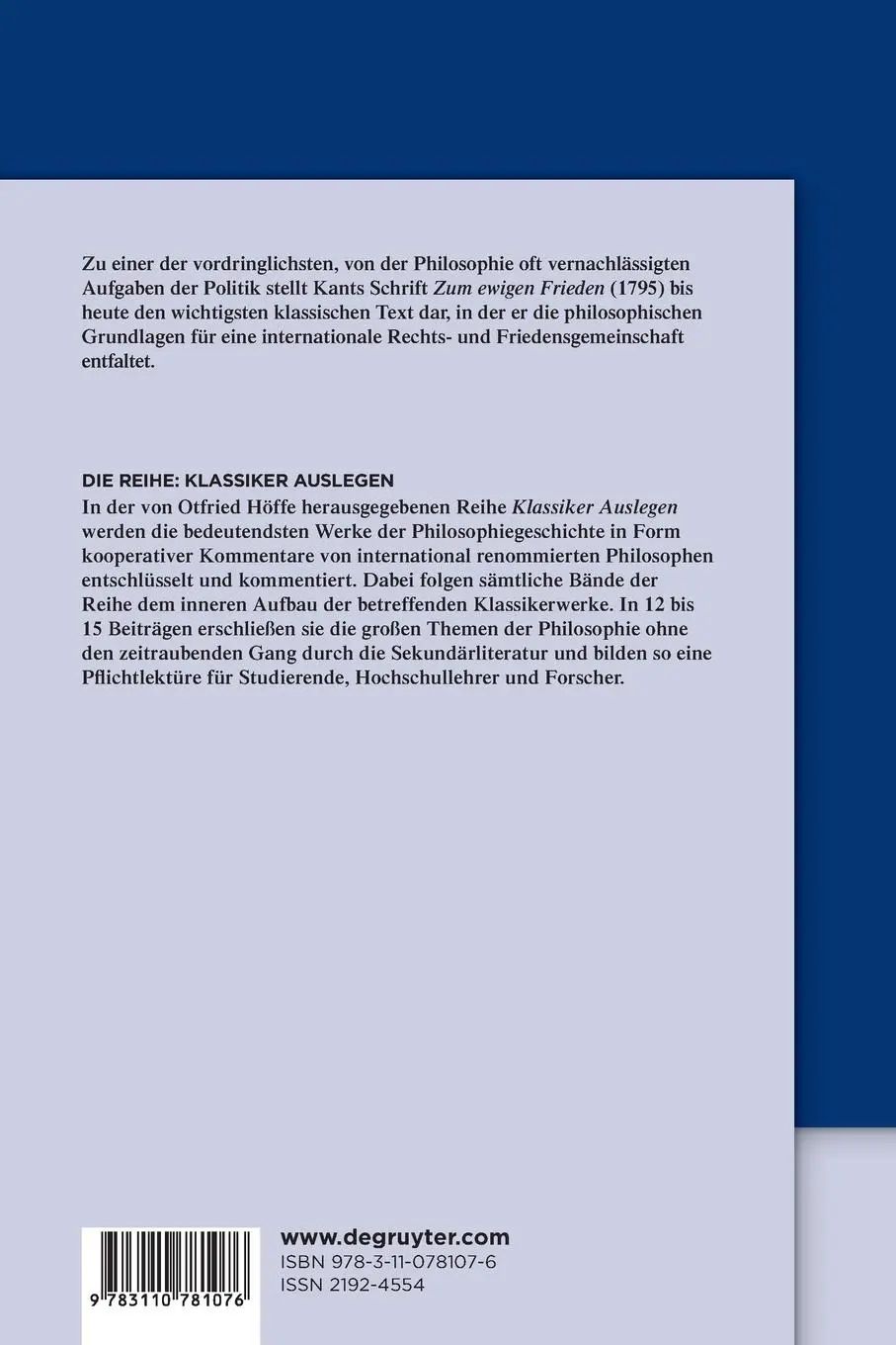 Rückseite: 9783110781076 | Immanuel Kant: Zum ewigen Frieden | Otfried Höffe | Taschenbuch | X