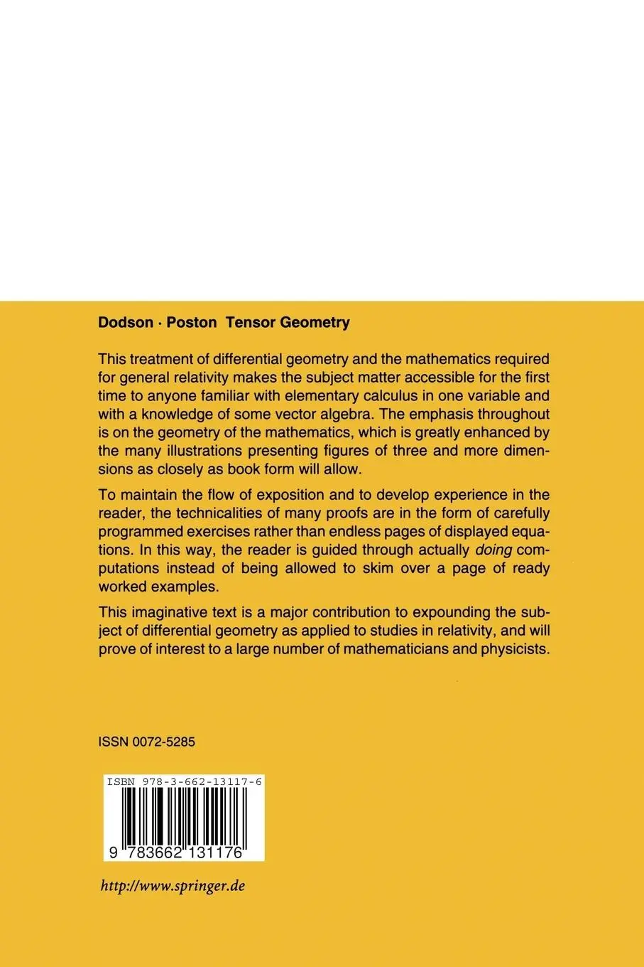 Rückseite: 9783662131176 | Tensor Geometry | The Geometric Viewpoint and its Uses | Taschenbuch