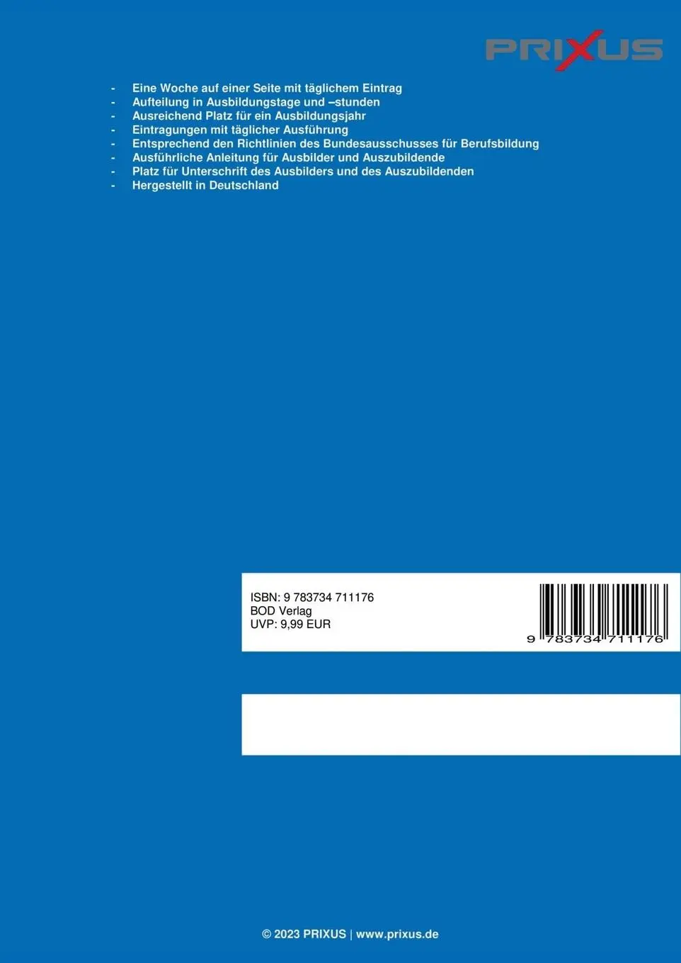Rückseite: 9783734711176 | Ausbildungsnachweis | Berichtsheft für die Berufsausbildung | Buch