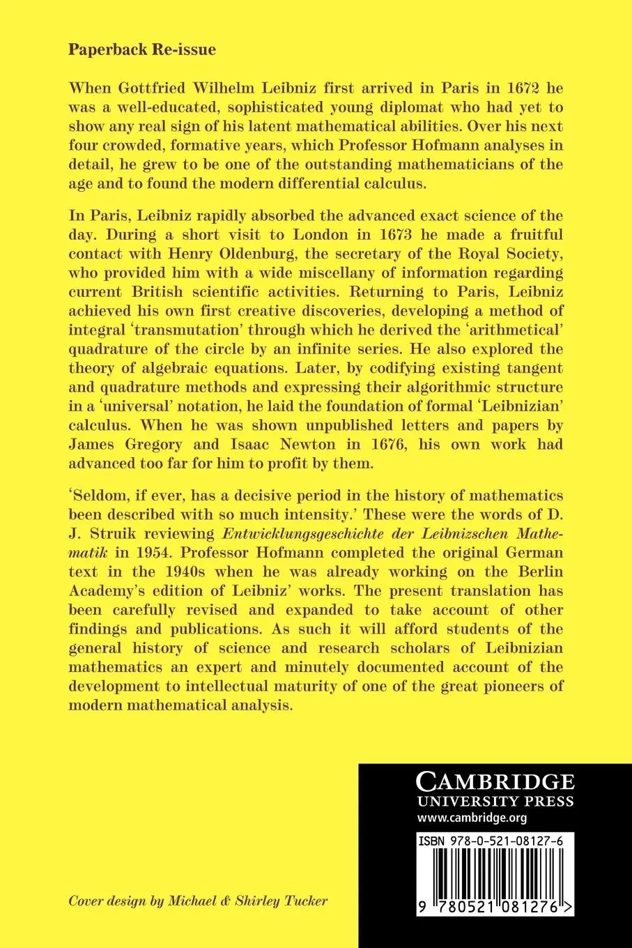 Rückseite: 9780521081276 | Leibniz in Paris 1672-1676 | His Growth to Mathematical Maturity