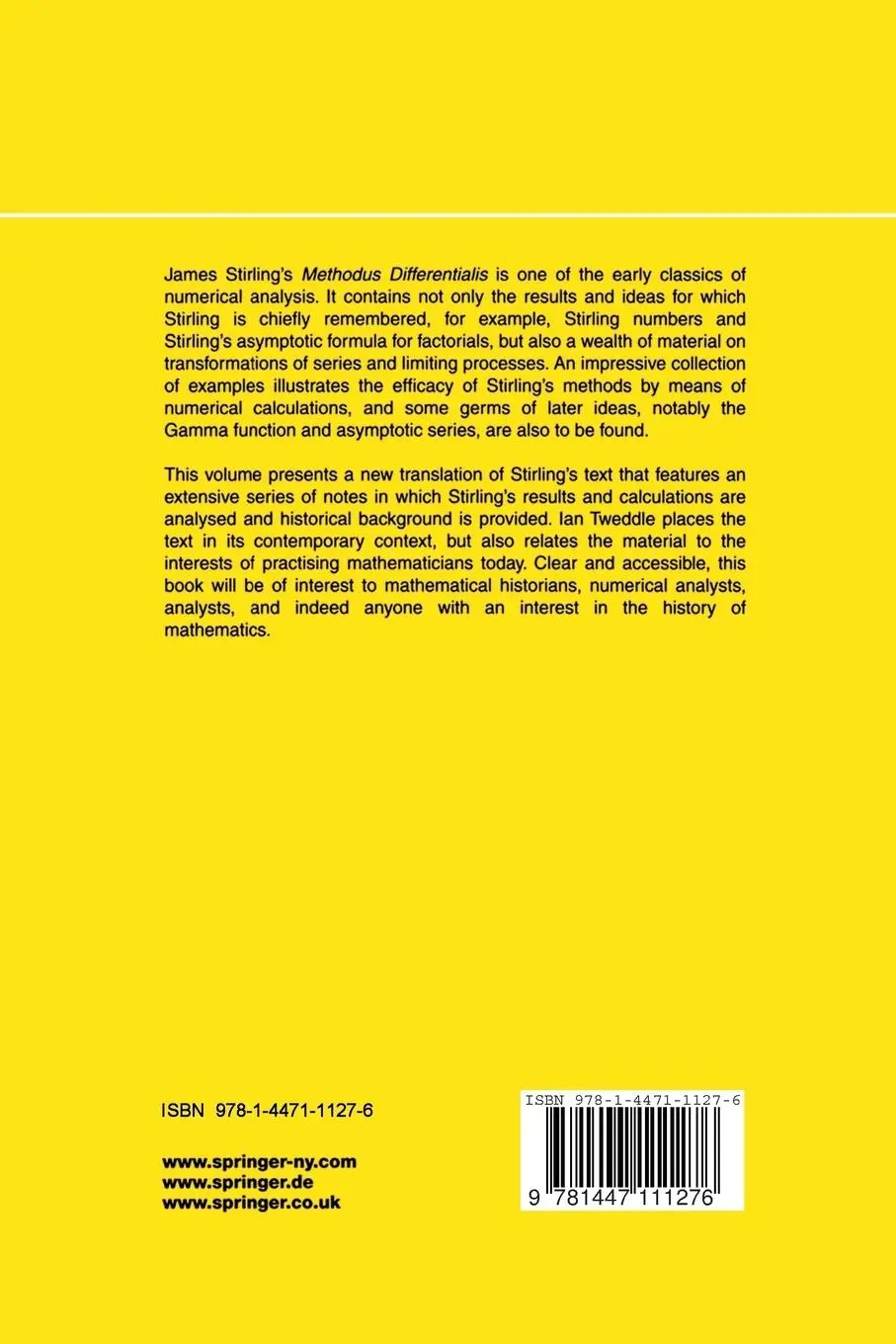 Rückseite: 9781447111276 | James Stirling's Methodus Differentialis | Ian Tweddle | Taschenbuch