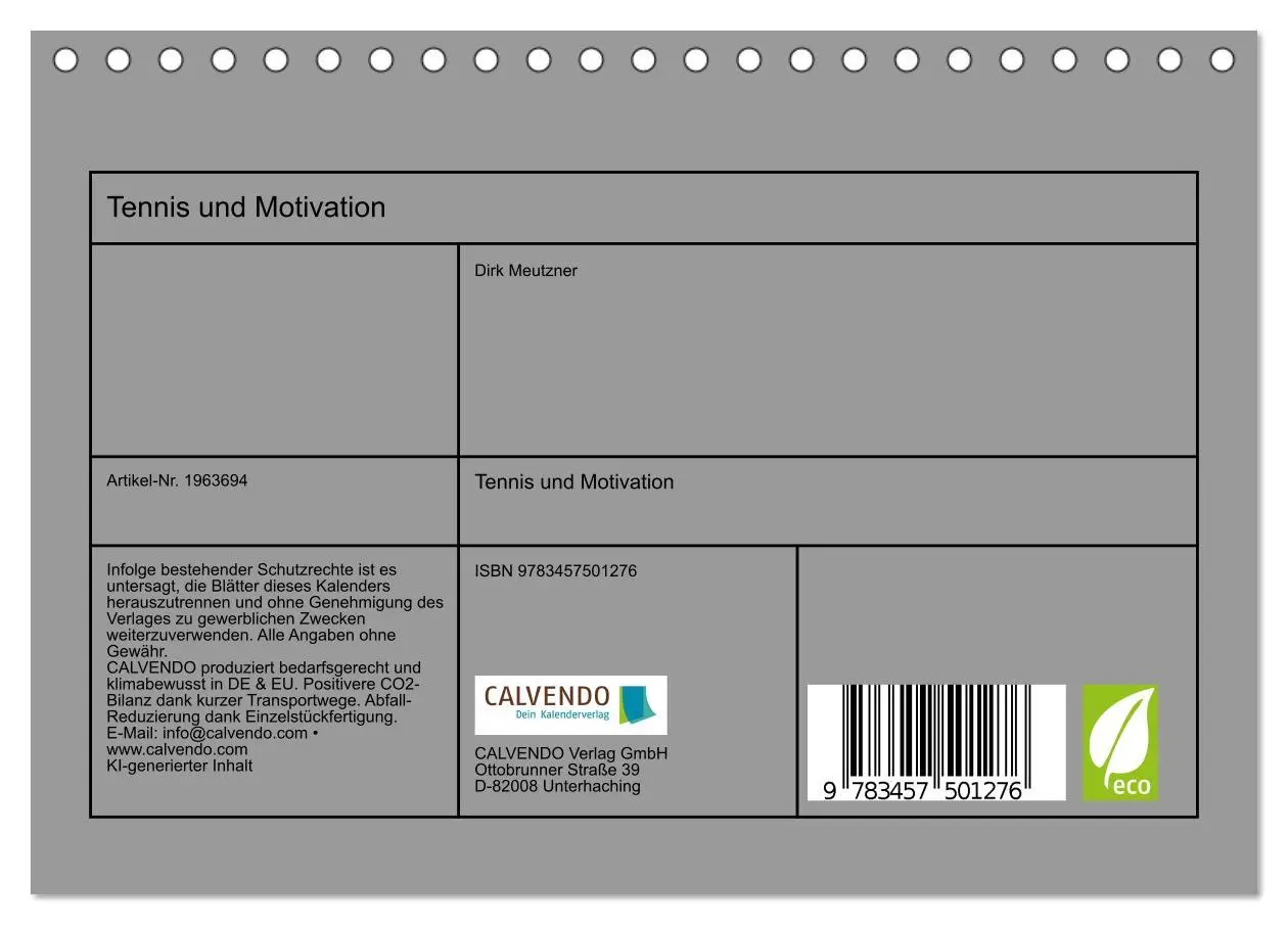 Bild: 9783457501276 | Tennis und Motivation (Tischkalender 2026 DIN A5 quer), CALVENDO...