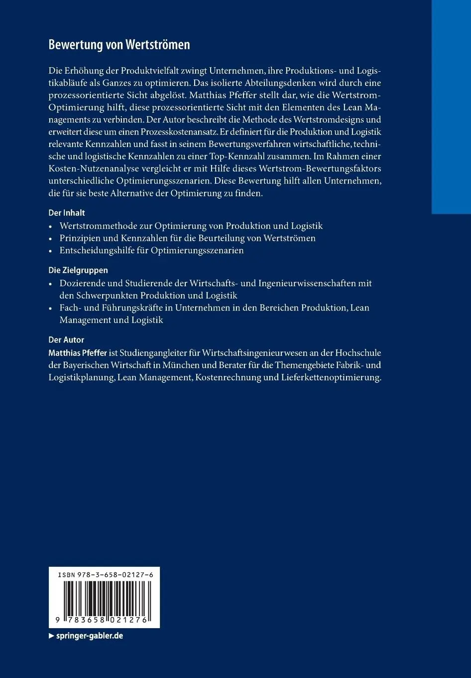 Rückseite: 9783658021276 | Bewertung von Wertströmen | Matthias Pfeffer | Taschenbuch | xxii