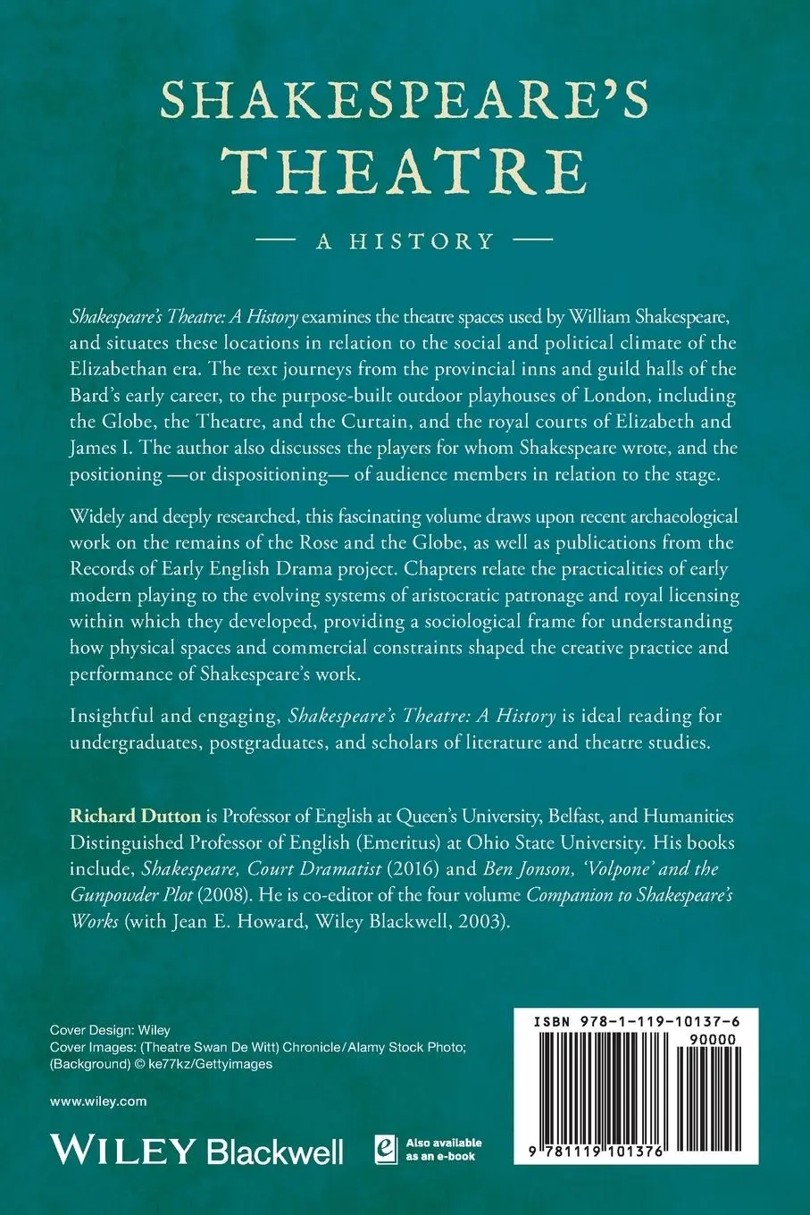 Rückseite: 9781119101376 | Shakespeare's Theatre | A History | Richard Dutton | Taschenbuch