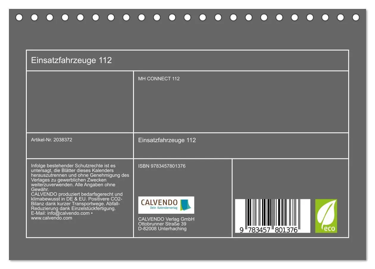 Bild: 9783457801376 | Einsatzfahrzeuge 112 (Tischkalender 2026 DIN A5 quer), CALVENDO...