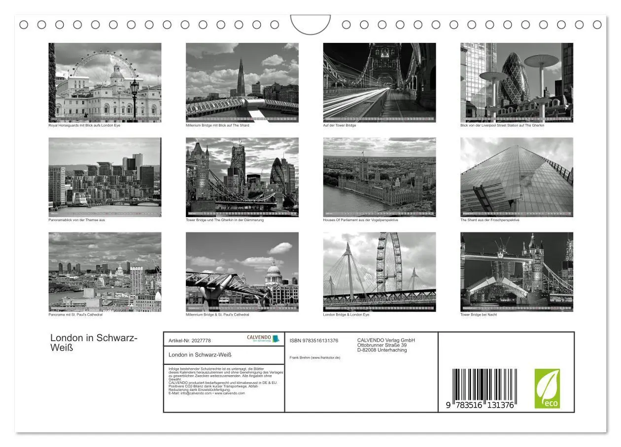 Bild: 9783516131376 | London in Schwarz-Weiß (Wandkalender 2026 DIN A4 quer), CALVENDO...