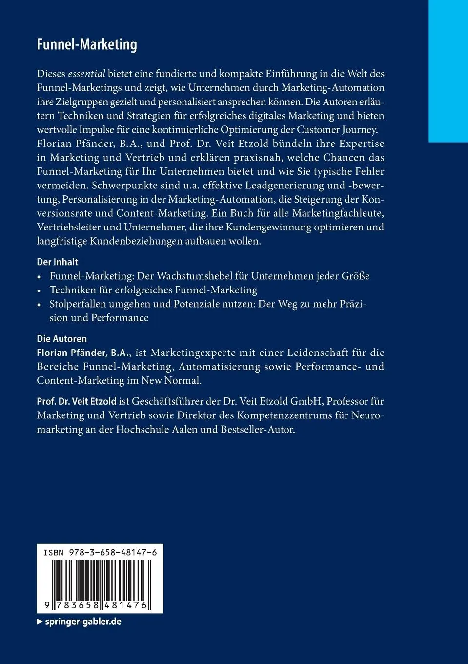 Rückseite: 9783658481476 | Funnel-Marketing | Veit Etzold (u. a.) | Taschenbuch | xiii | Deutsch