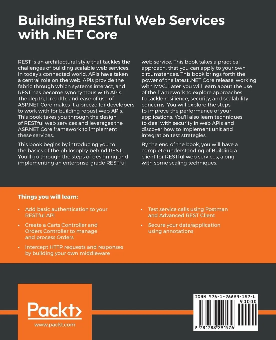 Rückseite: 9781788291576 | Building RESTful Web Services with .NET Core | Gaurav Aroraa (u. a.)