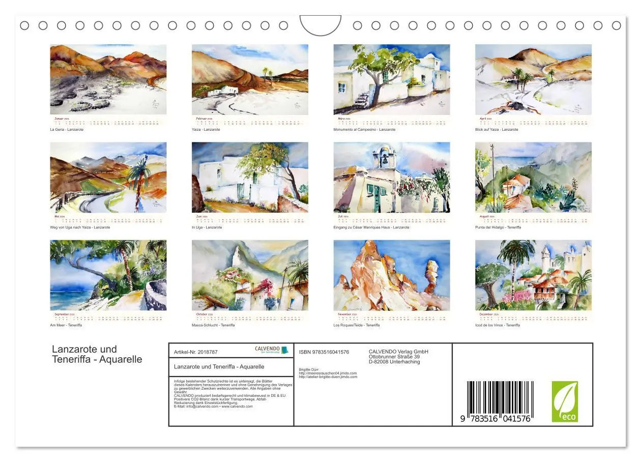 Bild: 9783516041576 | Lanzarote und Teneriffa - Aquarelle (Wandkalender 2026 DIN A4...