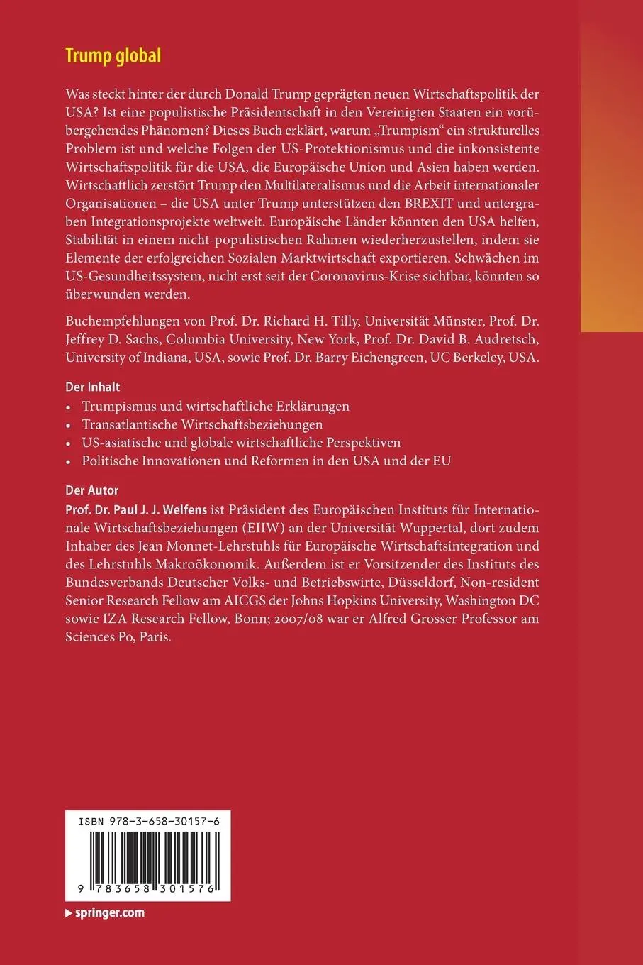Rückseite: 9783658301576 | Trump global | Paul J. J. Welfens | Taschenbuch | xlvi | Deutsch