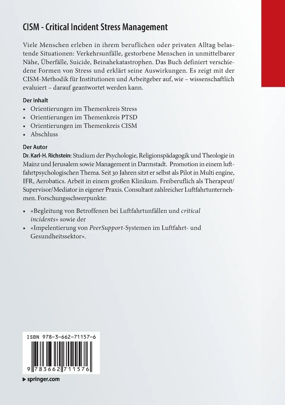 Rückseite: 9783662711576 | CISM - Critical Incident Stress Management | Karl-H. Richstein | Buch