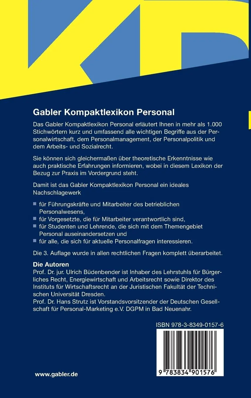 Rückseite: 9783834901576 | Gabler Kompaktlexikon Personal | Hans Strutz (u. a.) | Taschenbuch