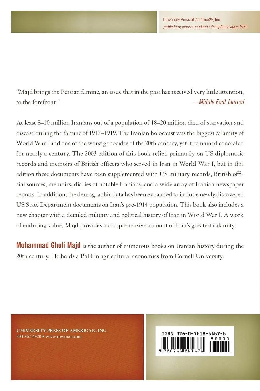 Rückseite: 9780761861676 | The Great Famine &amp; Genocide in Iran | 1917-1919 | Mohammad Gholi Majd