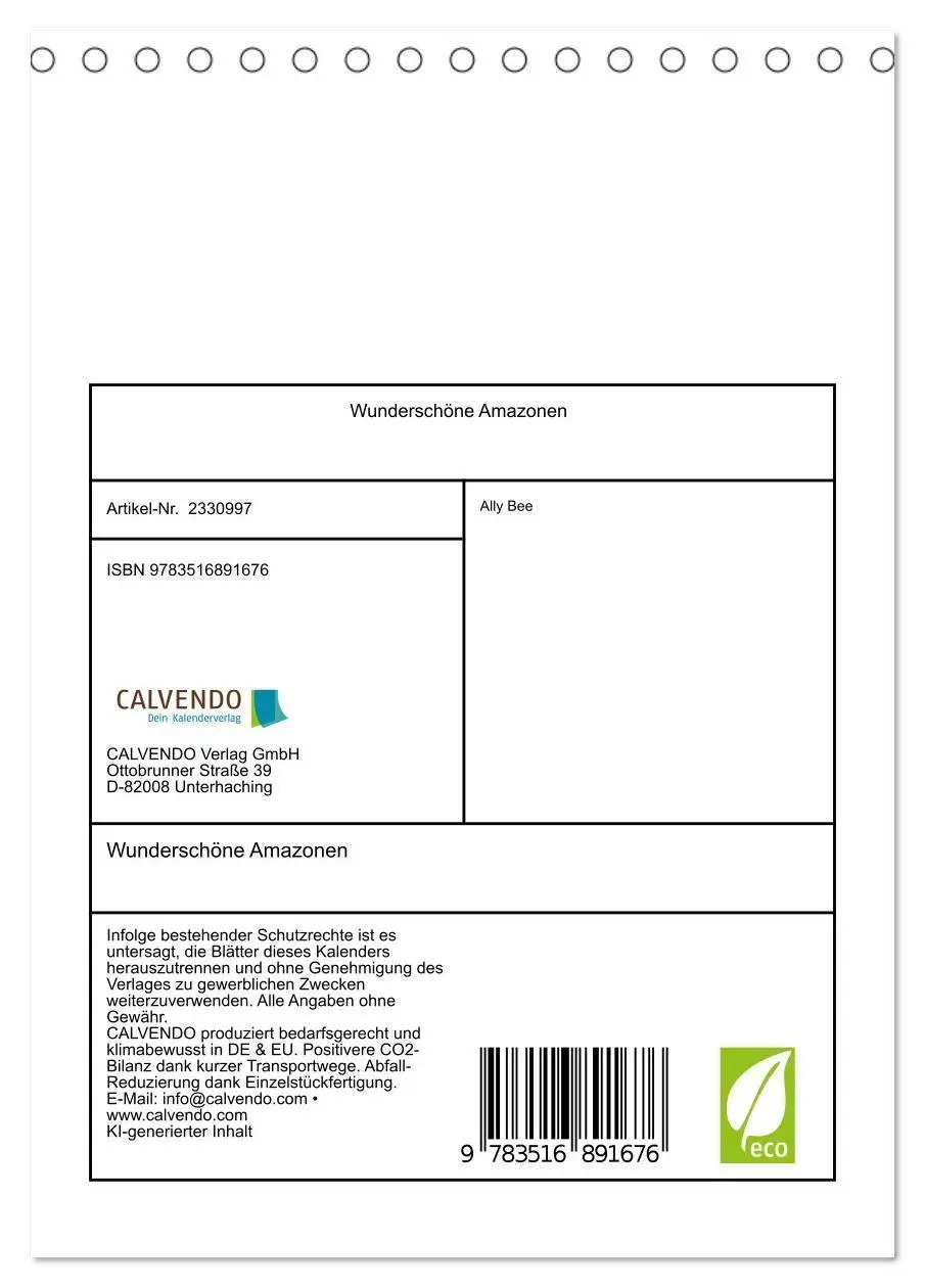 Bild: 9783516891676 | Wunderschöne Amazonen (Tischkalender 2027 DIN A5 hoch), CALVENDO...