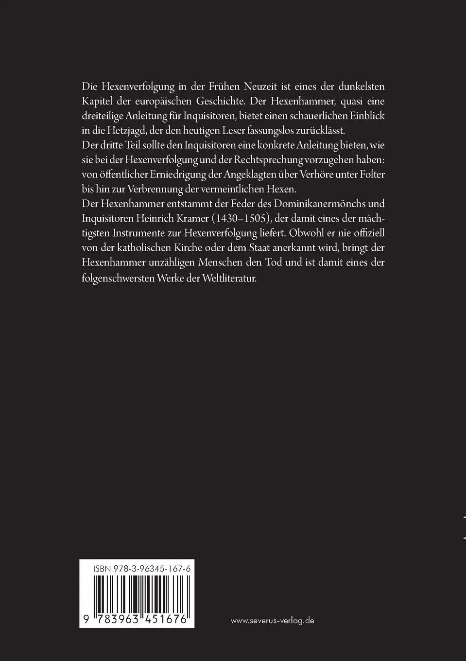 Rückseite: 9783963451676 | Der Hexenhammer: Malleus Maleficarum. | Dritter Teil | Heinrich Kramer