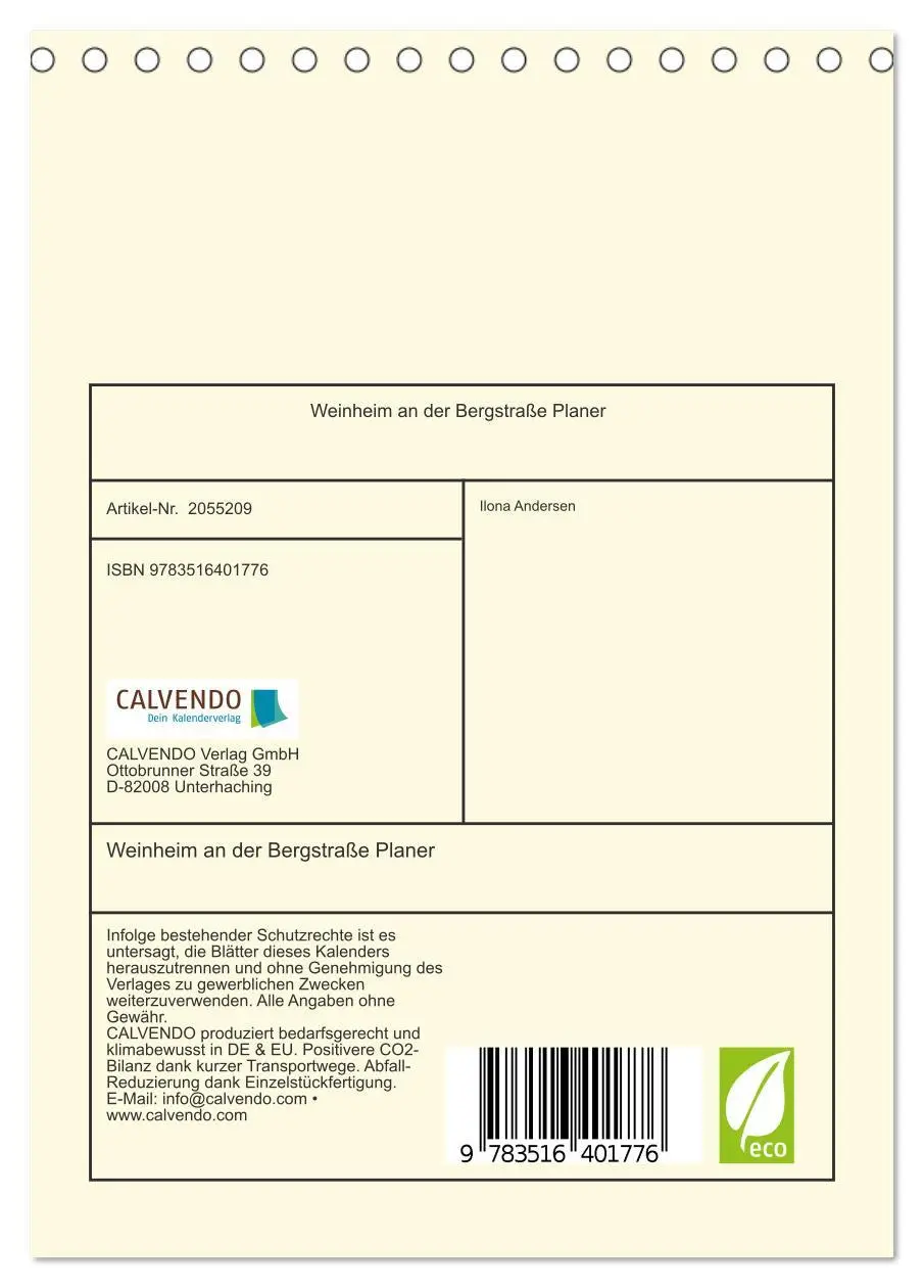Bild: 9783516401776 | Weinheim an der Bergstraße Planer (Tischkalender 2026 DIN A5 hoch),...