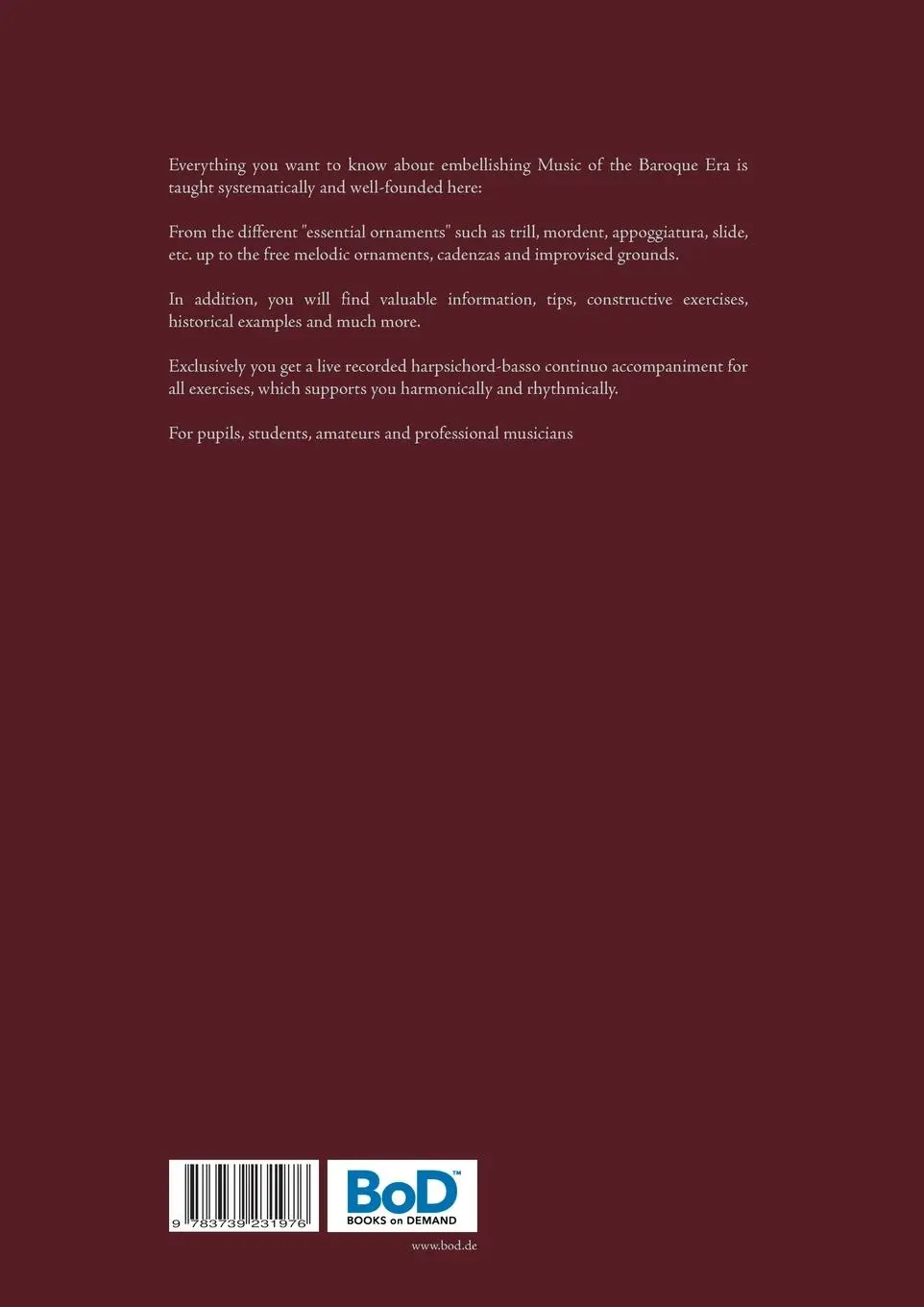 Rückseite: 9783739231976 | The Ornamentation of Baroque Music | Manfredo Zimmermann | Taschenbuch