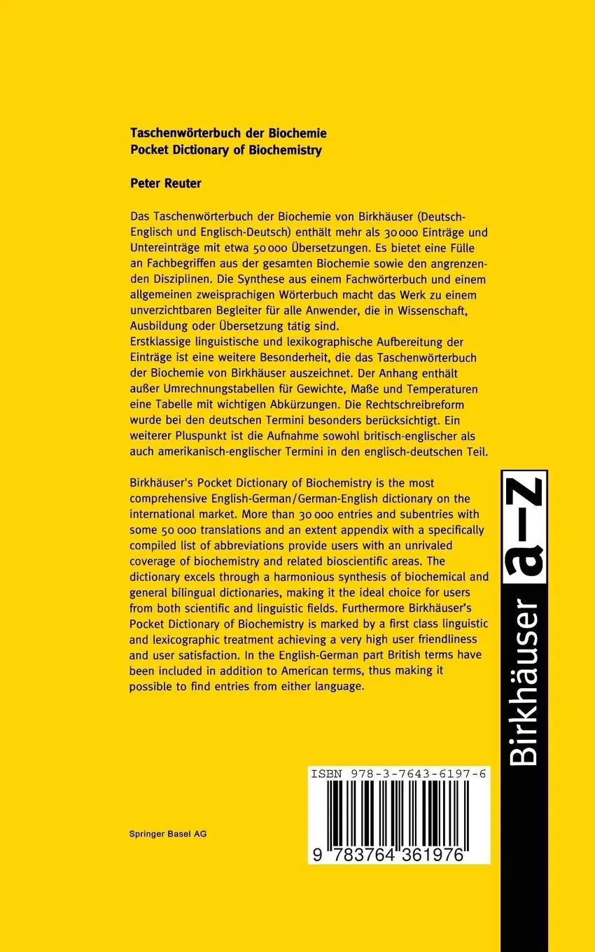 Rückseite: 9783764361976 | Taschenwörterbuch der Biochemie / Pocket Dictionary of Biochemistry