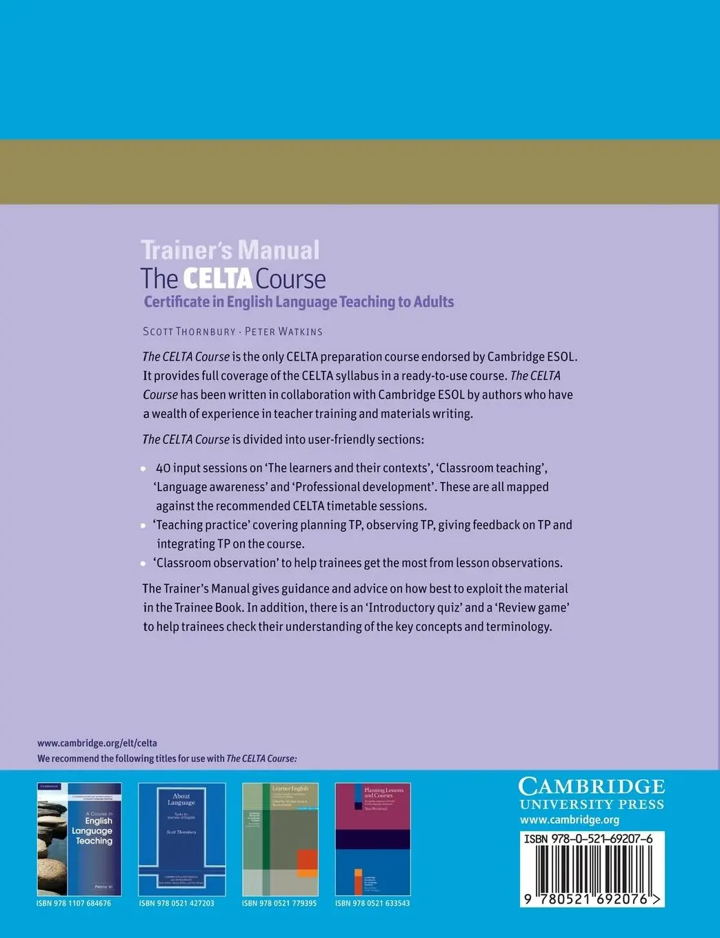 Rückseite: 9780521692076 | The CELTA Course Trainer's Manual | Scott Thornbury (u. a.) | Buch