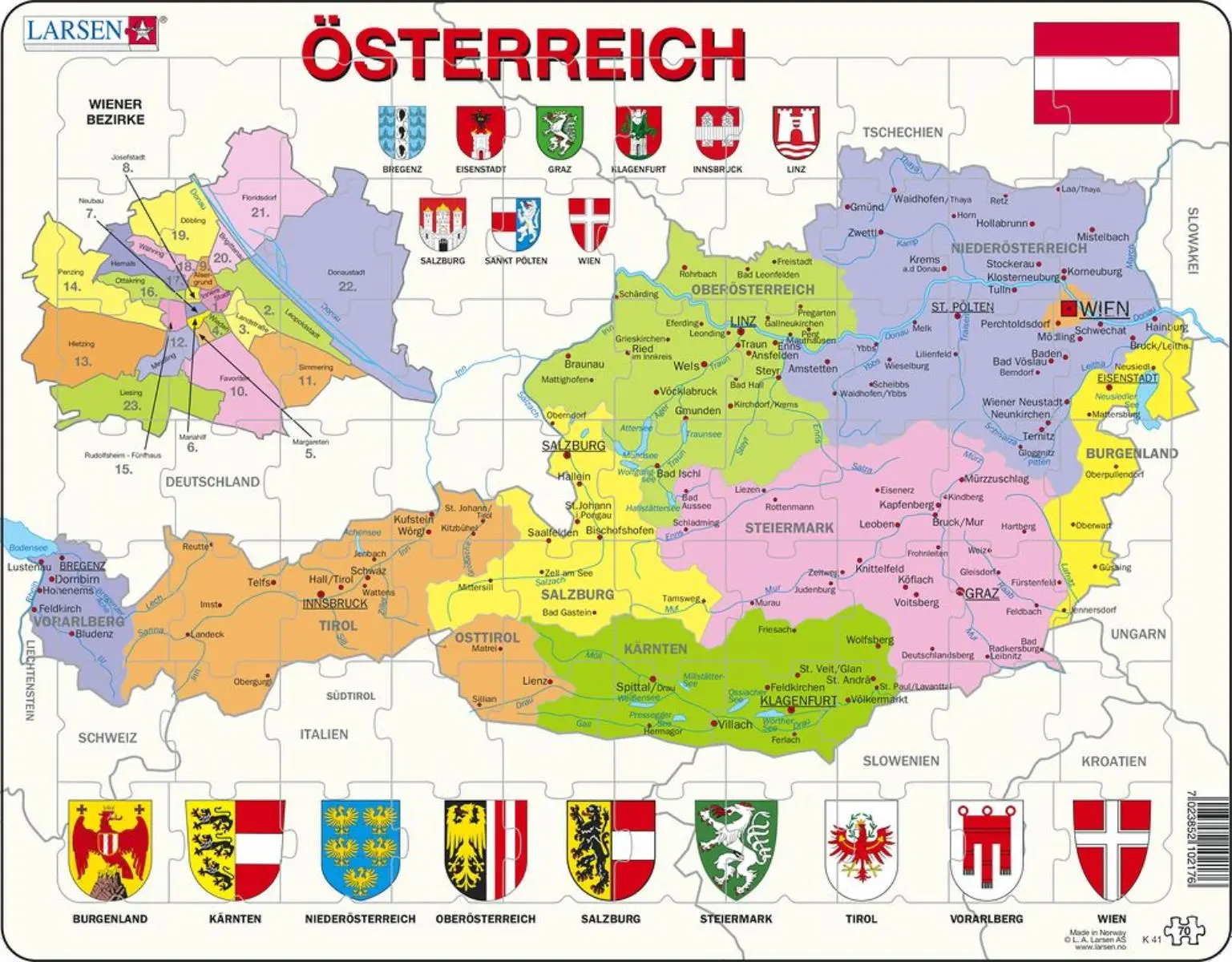 Cover: 7023852102176 | Puzzle - Österreich (politisch) | Puzzle | Larsen | EAN 7023852102176