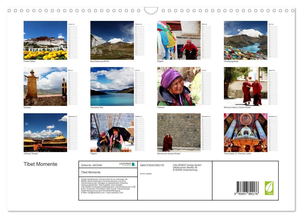 Bild: 9783457892176 | Tibet Momente (Wandkalender 2026 DIN A3 quer), CALVENDO Monatskalender