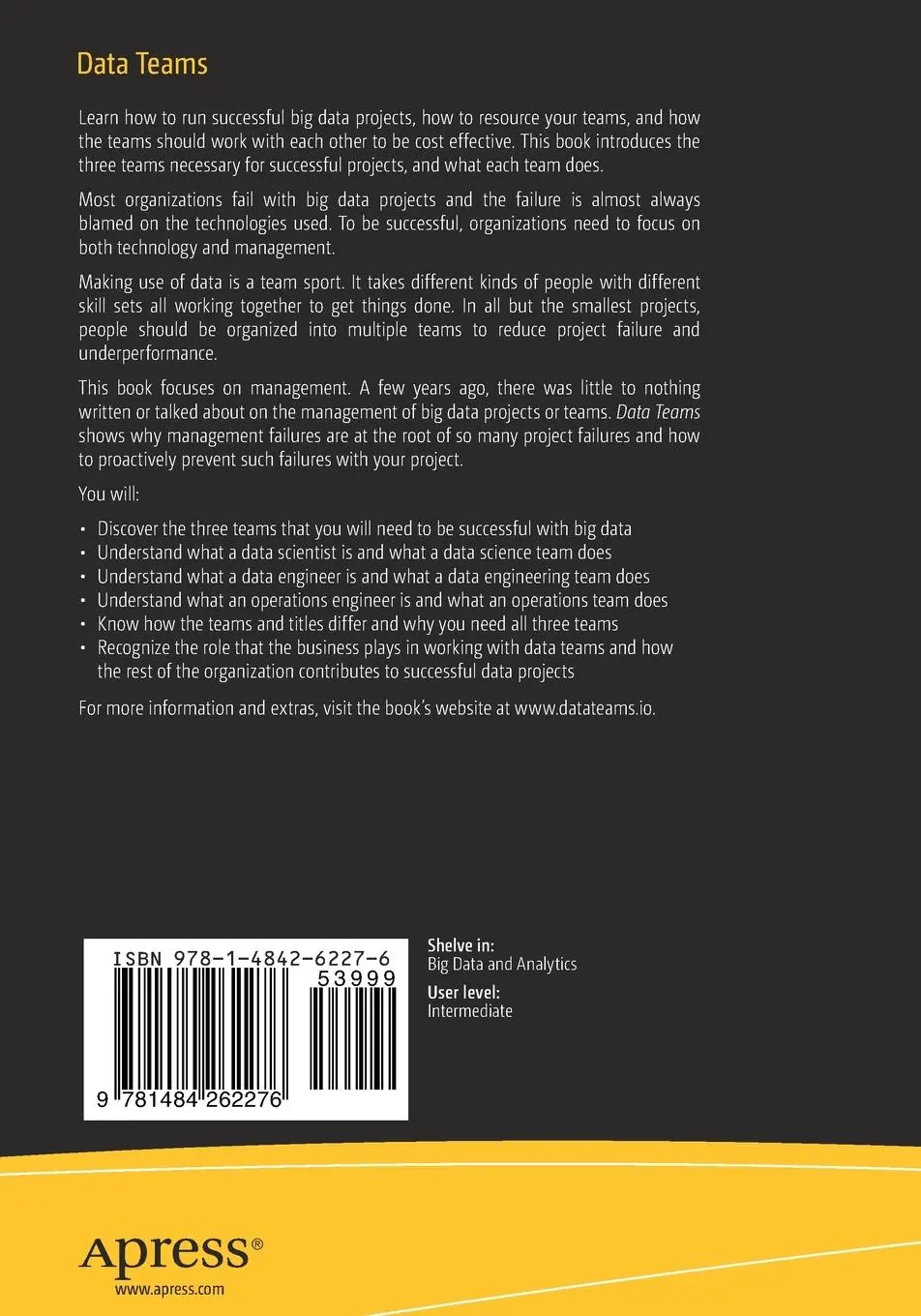 Rückseite: 9781484262276 | Data Teams | Jesse Anderson | Taschenbuch | xxiv | Englisch | 2020