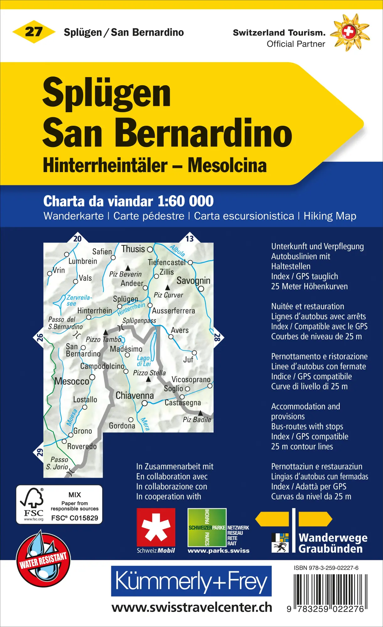 Rückseite: 9783259022276 | Splügen-San Bernardino, Hinterrheintäler, Misox Wanderkarte nr. 27