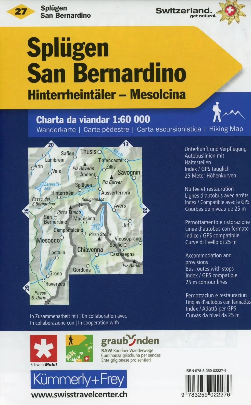 Bild: 9783259022276 | Splügen-San Bernardino, Hinterrheintäler, Misox Wanderkarte nr. 27
